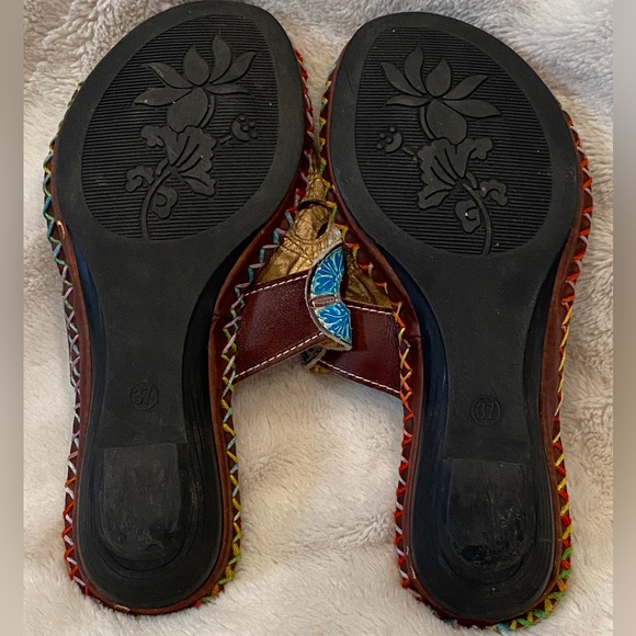 Corkys Antiqua Leather Hand-Painted Boho Toe Post Thong Sandals Size 7 VGC - Picture 11 of 11